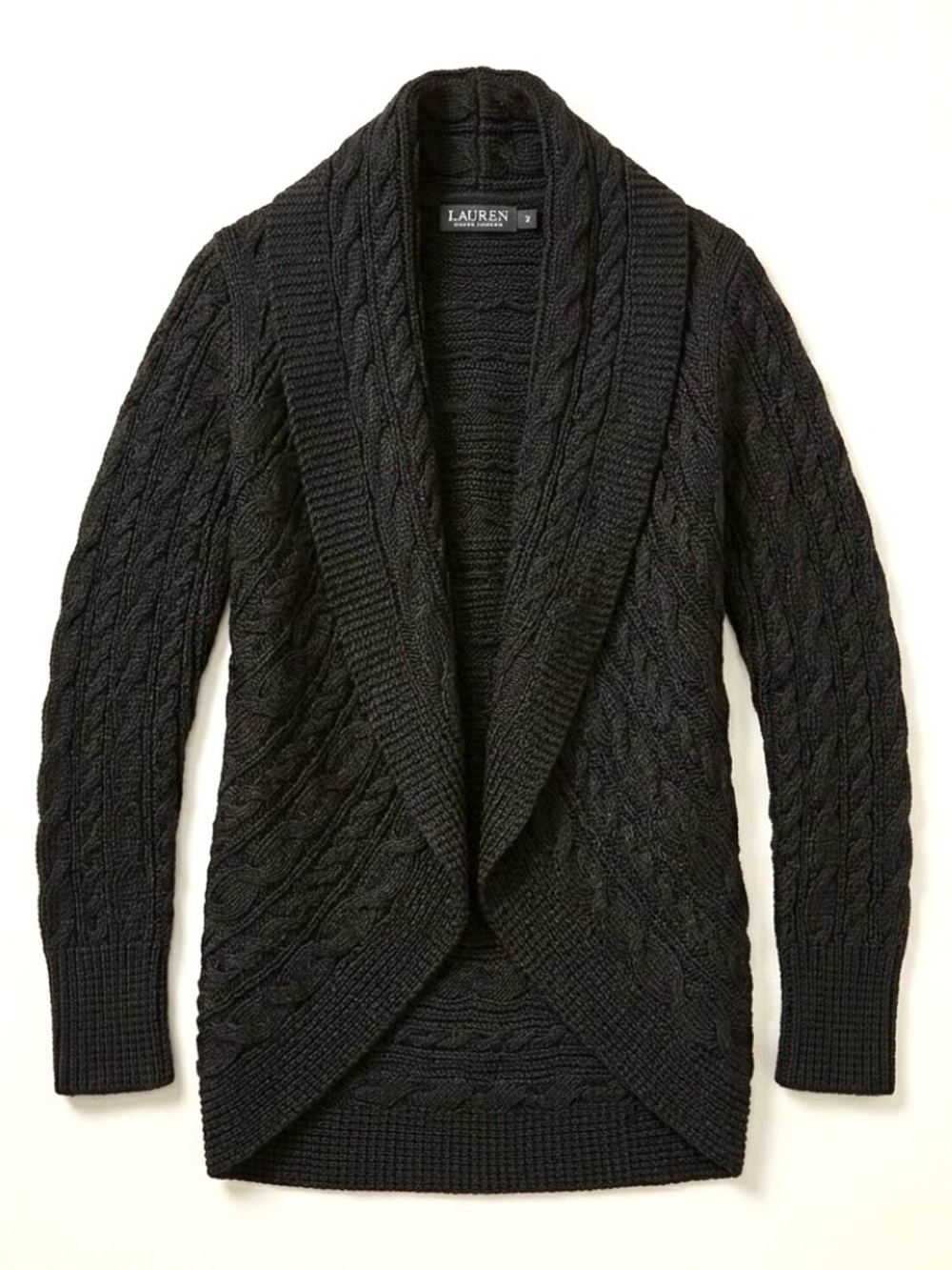 Ralph Lauren Silk Linen Cable Knit Cardigan Sweater Black Medium Open Front